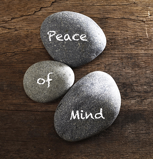 Three rocks that say "Peace of Mind," representing how you can feel working with National Commercial Property Management to find rental homes